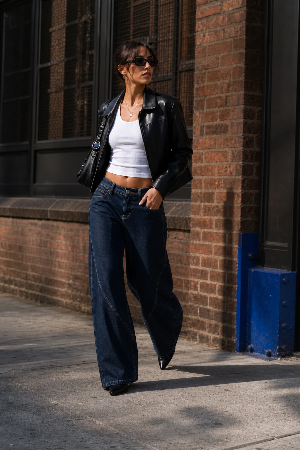 The Arc Jean in dark indigo with curved seaming
